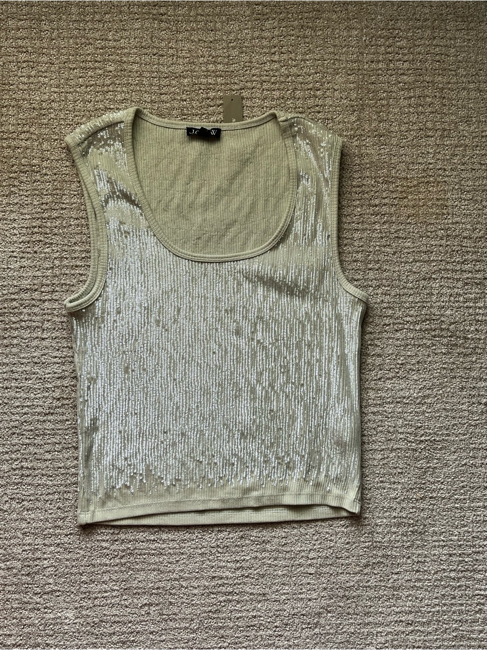 J.Crew Vintage Rib Sequin Embellished Tank Top Muted Fern L NWT
